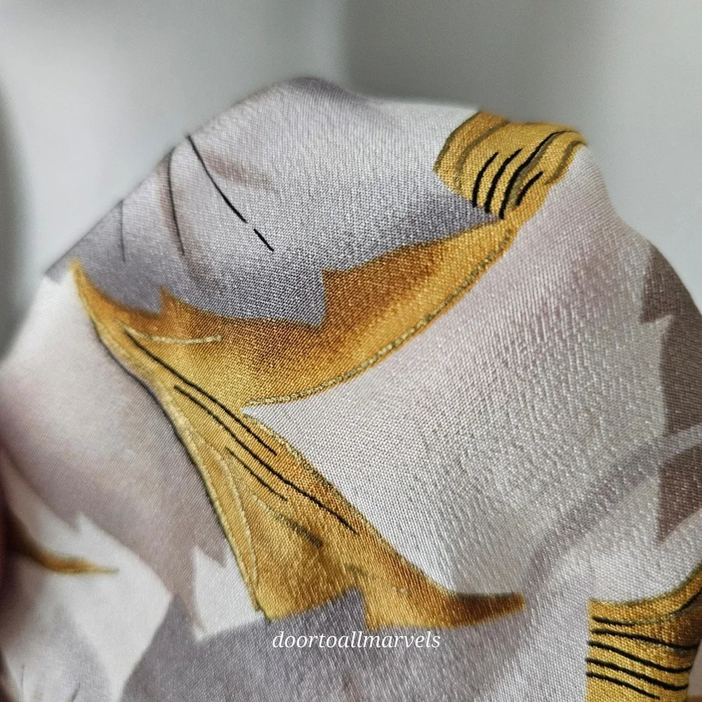 Vintage Oscar de la Renta Silk Scarf Floral Baroque Crepe de Chine Metallic Gold - Picture 10 of 11